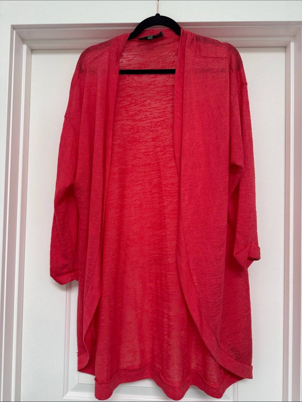 Sunday in Brooklyn Open-Front Cardigan in Bright Coral